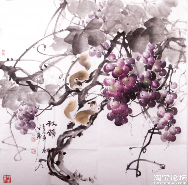 著名画家曾江涛葡萄松鼠中国画花鸟画欣赏