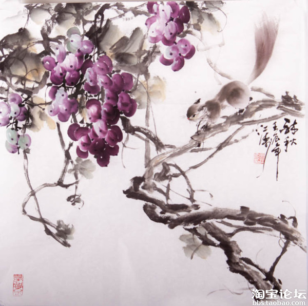 著名画家曾江涛葡萄松鼠中国画花鸟画欣赏
