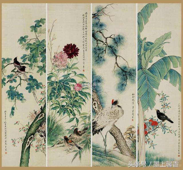 工筆花鳥四條屏100幅美圖