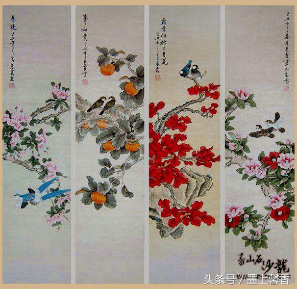 工笔花鸟四条屏100幅美图