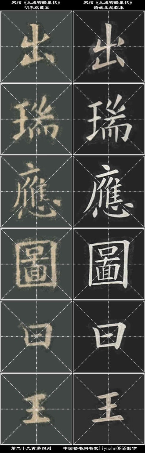 欧阳询《九成宫》明藏本·清临本单字对照