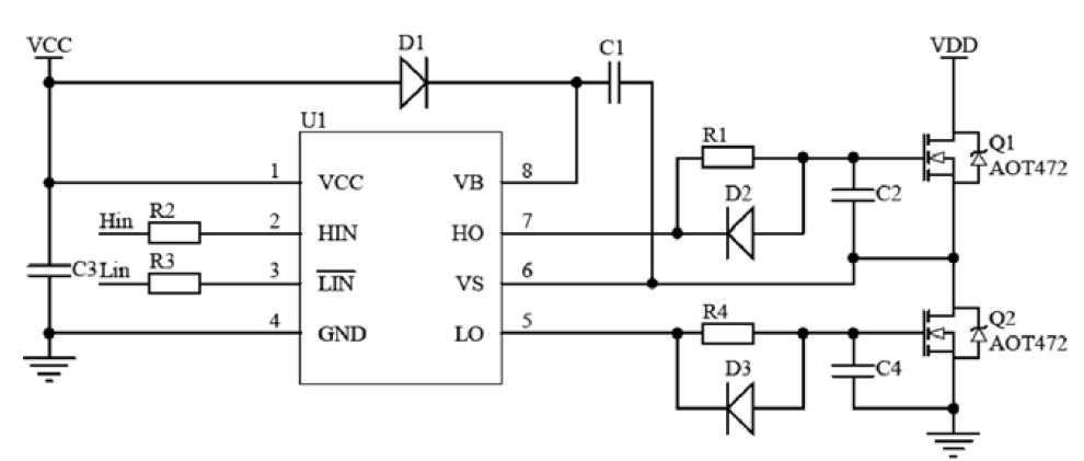 圖2所示為典型的半橋驅動電路.