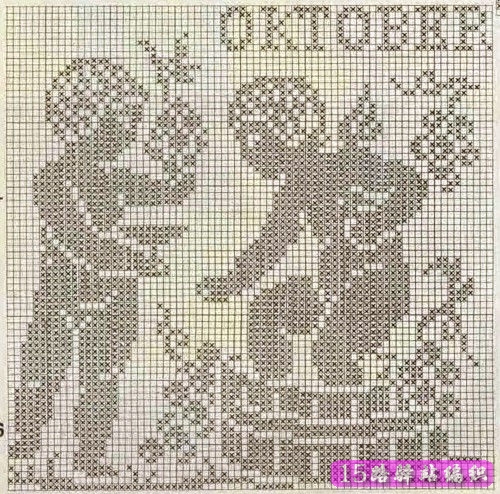钩针编织网格人物图案,多款人物图案图解|钩针花样图解