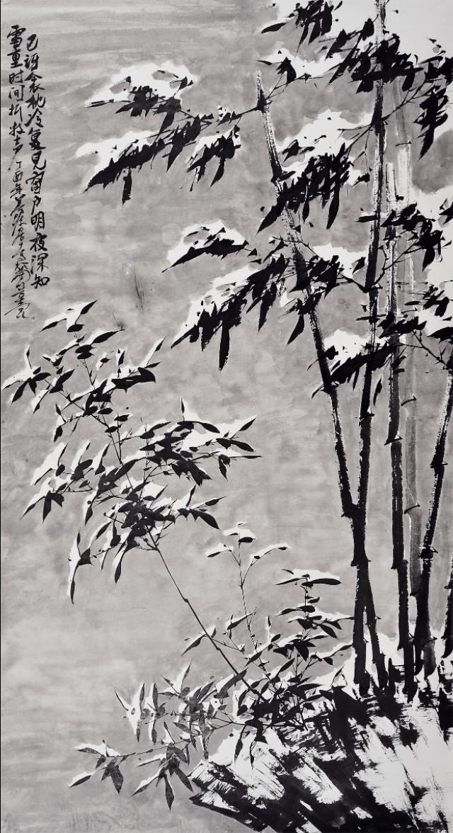 中国雪竹国画名家姜子龙水墨竹画万籁俱寂