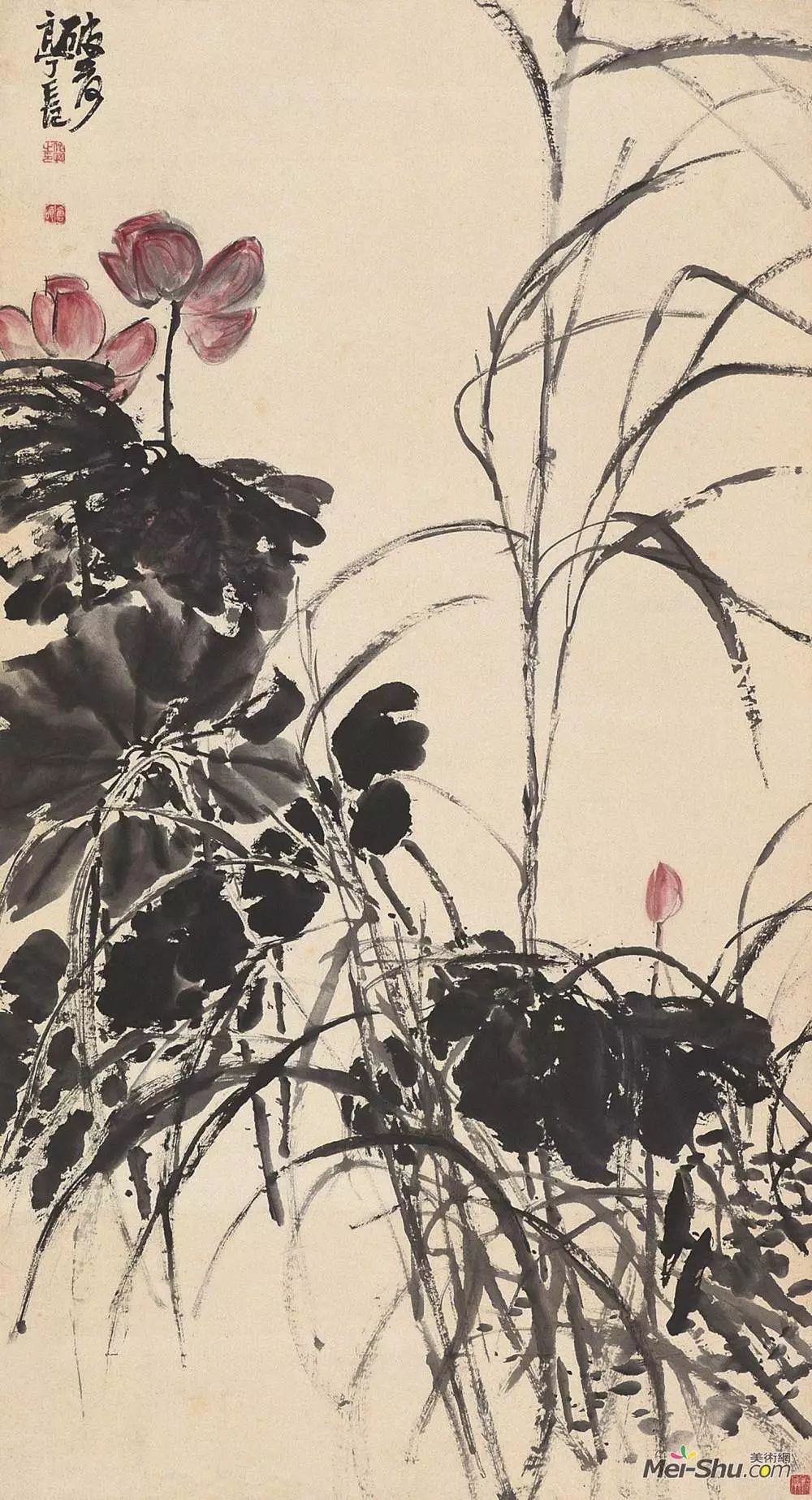 3×34厘米 纸本水墨《红菊 吴昌硕 1912年 138.8×42.