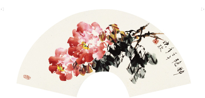 纪映欣大写意花鸟画(扇面牡丹选)