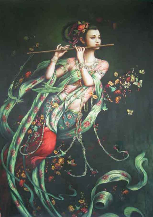 人体油画油画敦煌飞天之舞