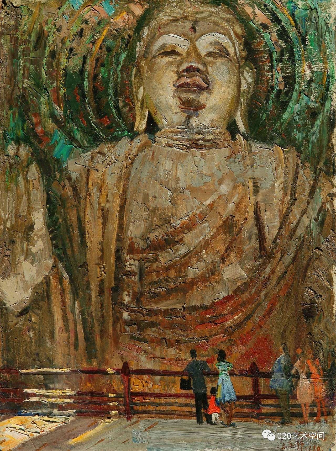 敦煌佛像油画38x53cm1980年涂志伟美术馆珍藏涂志伟借物抒情,充满胸臆