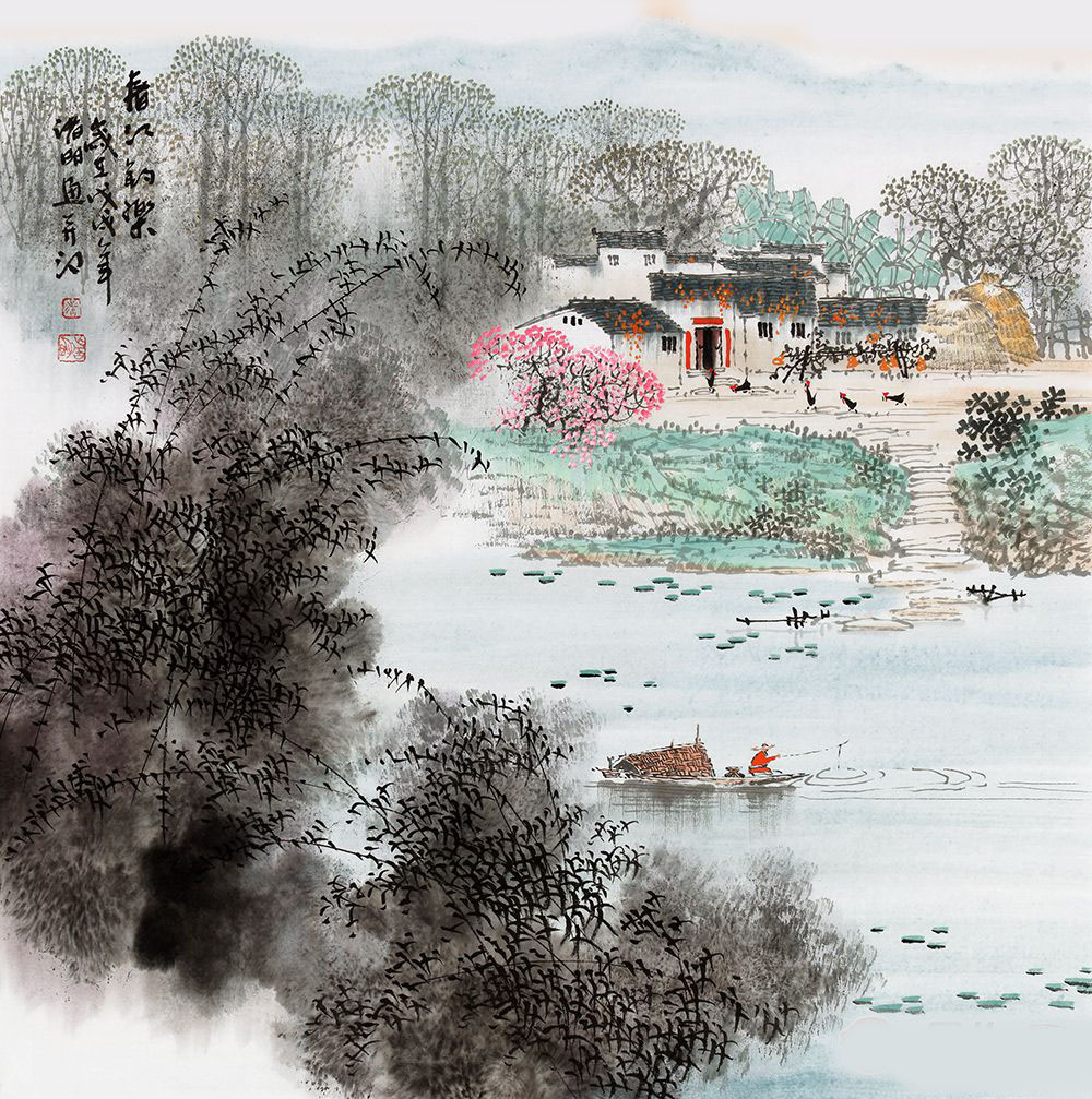 诸明画家灰灰江南雨人间诗画情