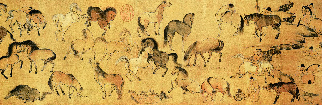 百马图 唐 佚名 绢本设色 纵26.