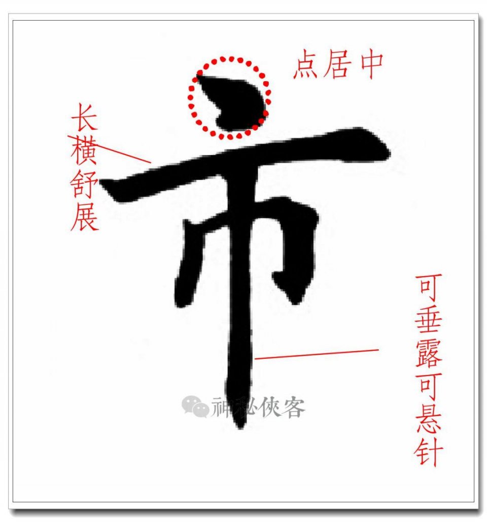 点横头中点为右点,横画舒展以盖下.