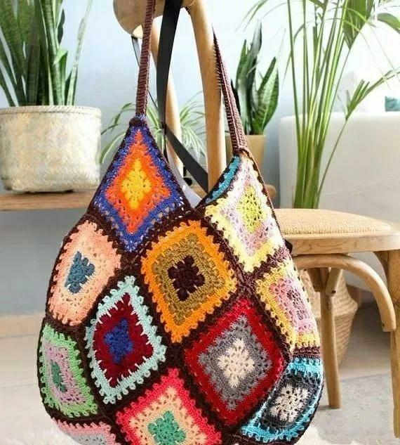 毛线多时间少钩编祖母方格拼接各色小包包非常好看收藏