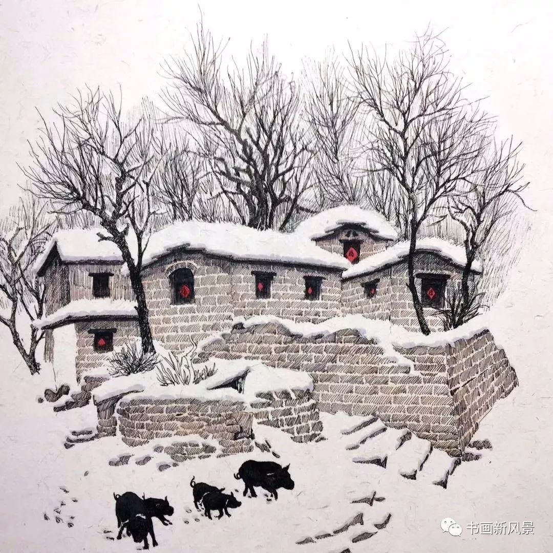 鋼筆竟然畫出這麼美的雪景