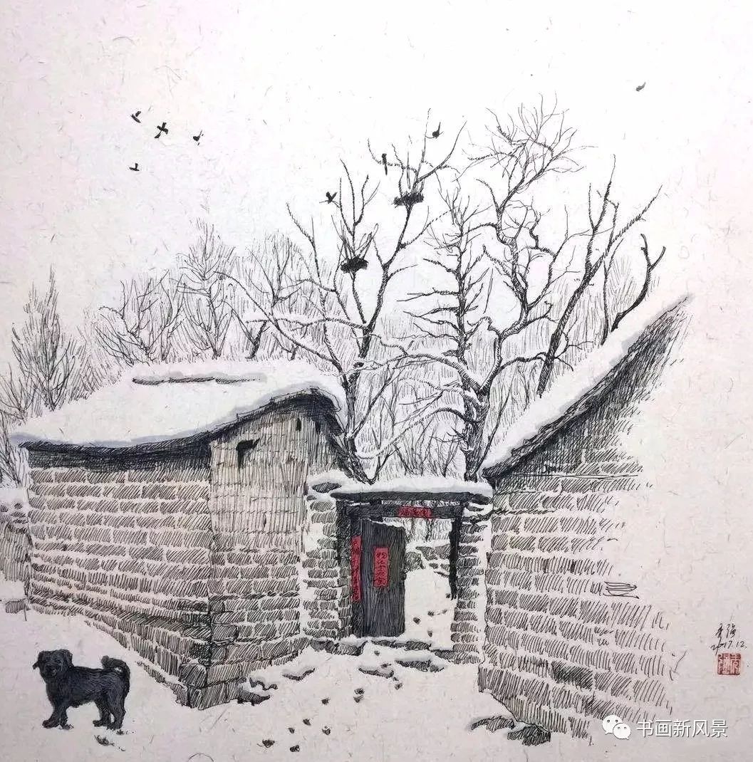 鋼筆竟然畫出這麼美的雪景