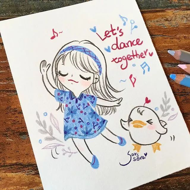 100张人物彩铅简笔画超萌小清新小伙伴们收图吧