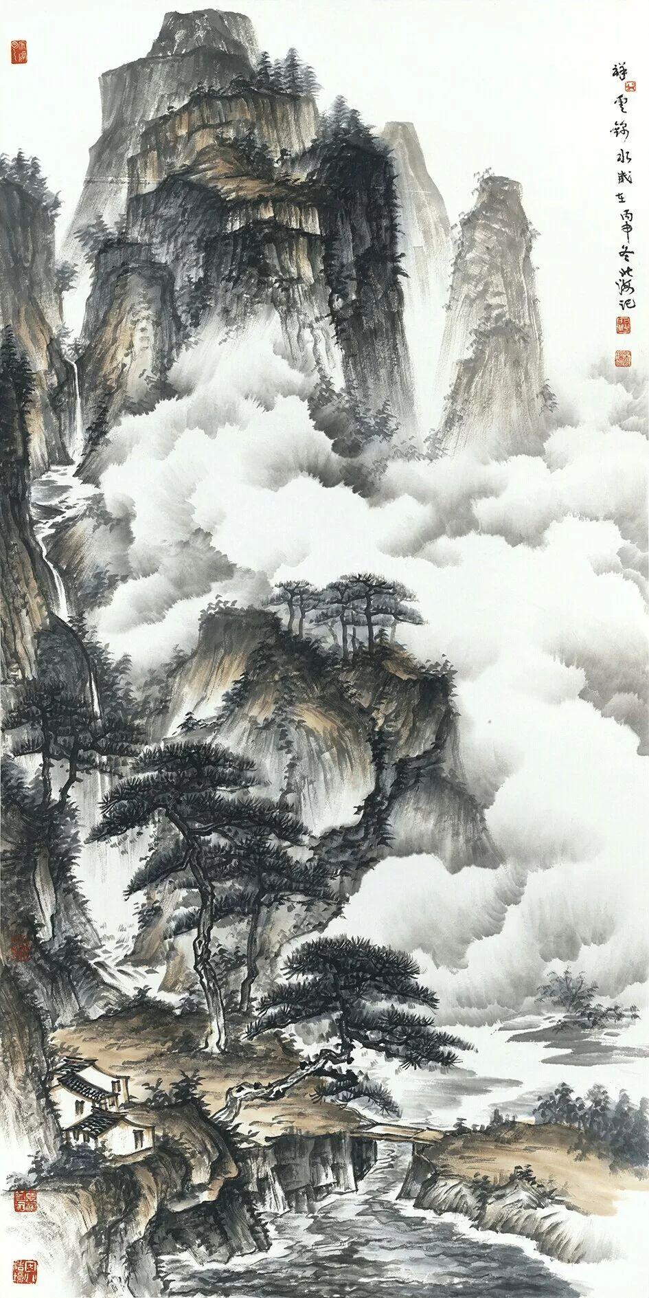 北海是唯一以画云名重画坛的艺术家画面中的祥云蒸腾着奔涌着