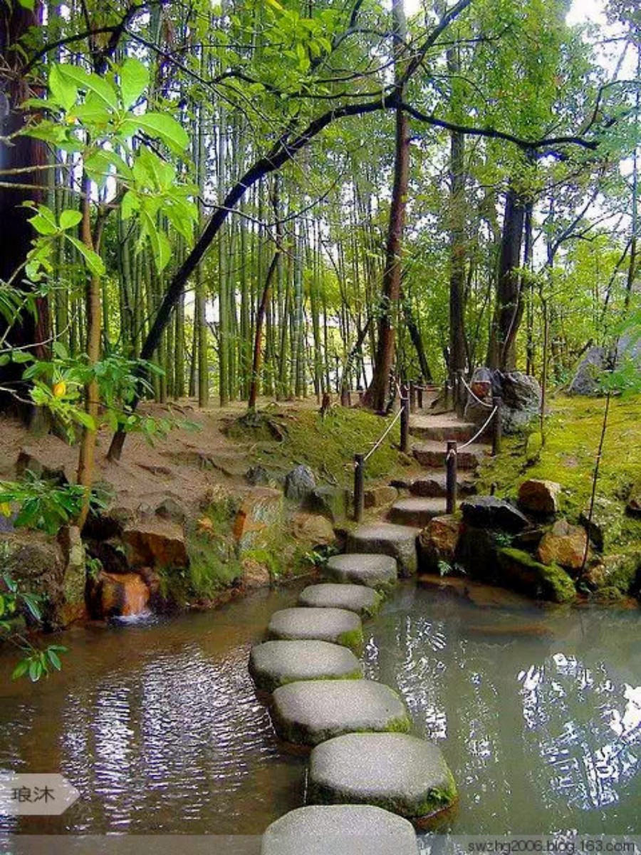 古典园林汀步和步石的宁静诗意美景