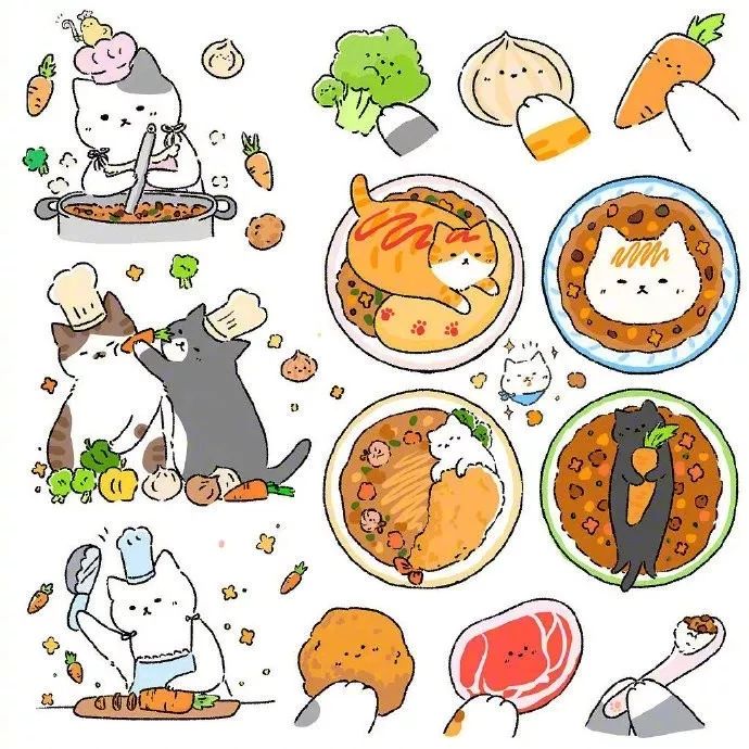 手帐绘画素材|简笔画可爱猫咪 心都萌化了