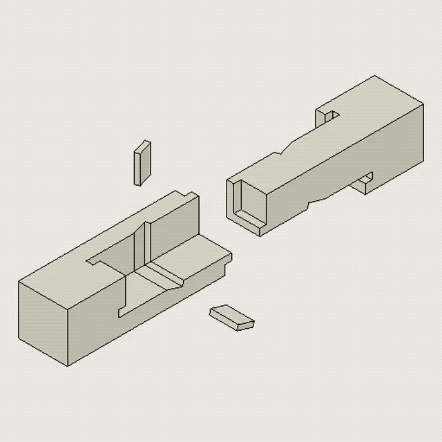 纳入式相接榫头对角线下巴关节式拼接端口关节式连接补丁式插合宫岛