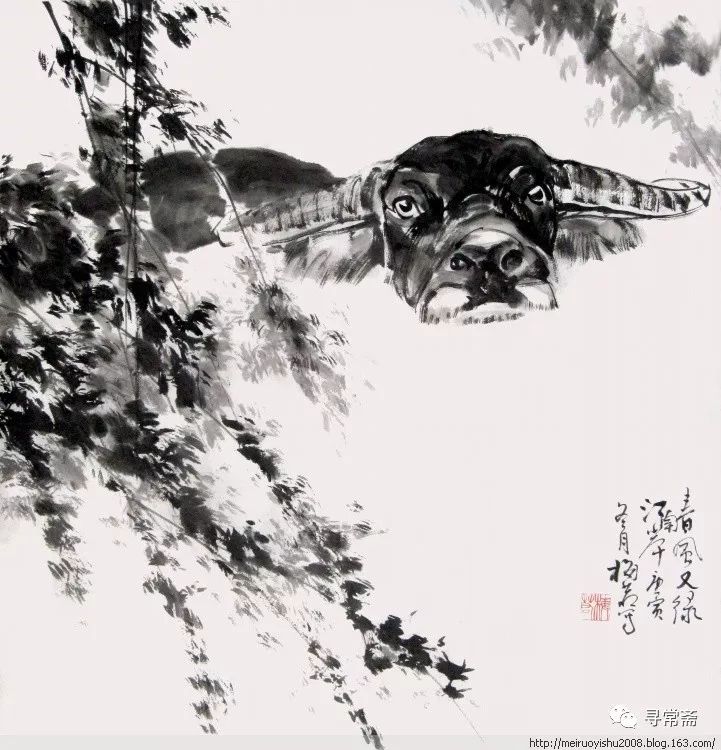 著名画家梅若先生画牛上