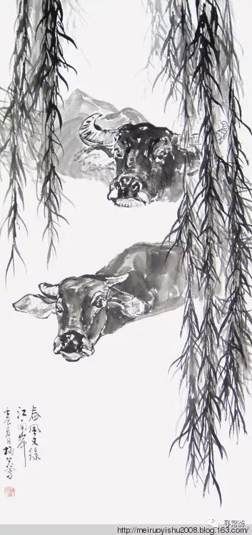 著名画家梅若先生画牛上
