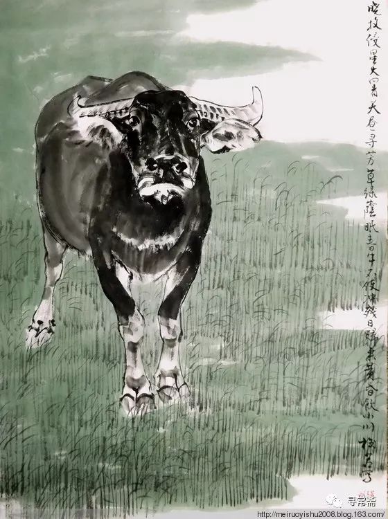 著名画家梅若先生画牛上