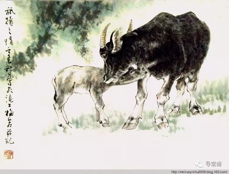 著名画家梅若先生画牛上