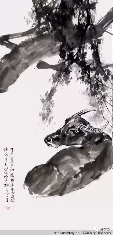 著名画家梅若先生画牛上