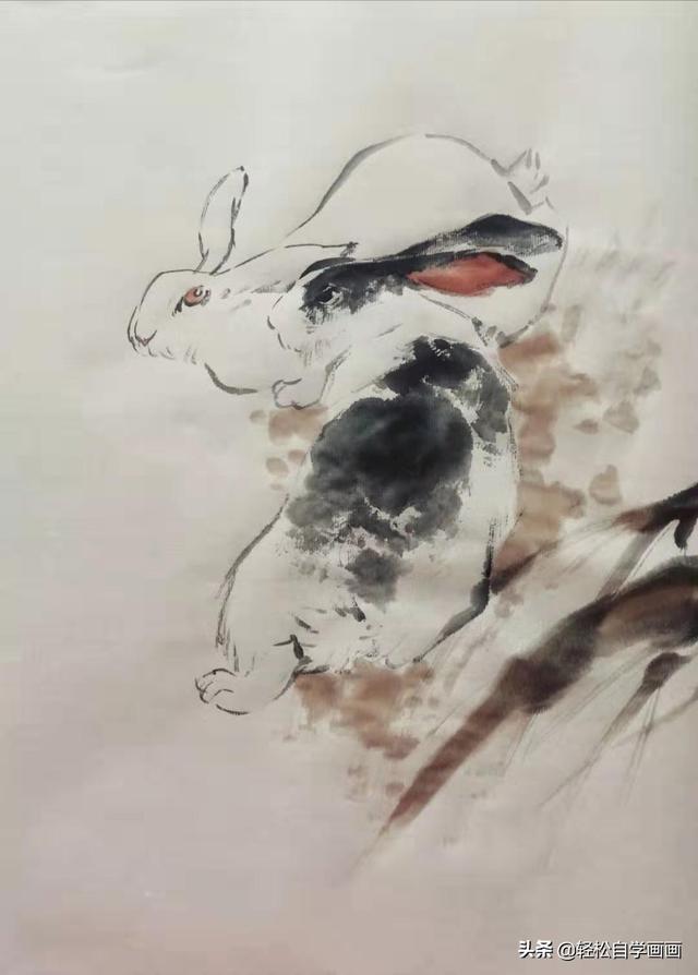 五分钟画两只小兔子水墨韵味十足国画就是这么简单你也能画