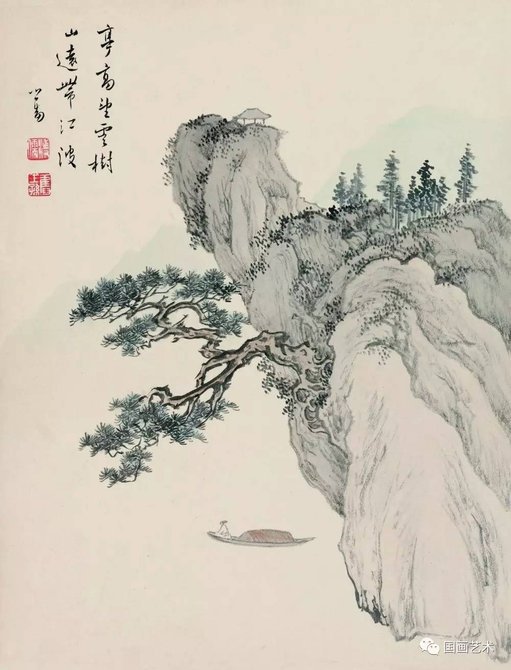 溥儒山水欣赏一叶扁舟任遨游2