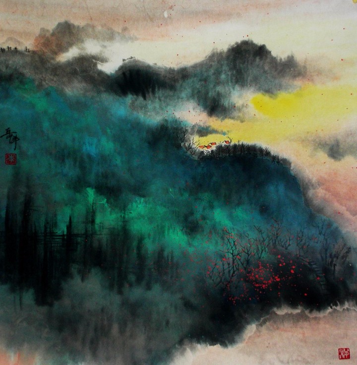 原李岳洋泼墨泼彩山水画赏析