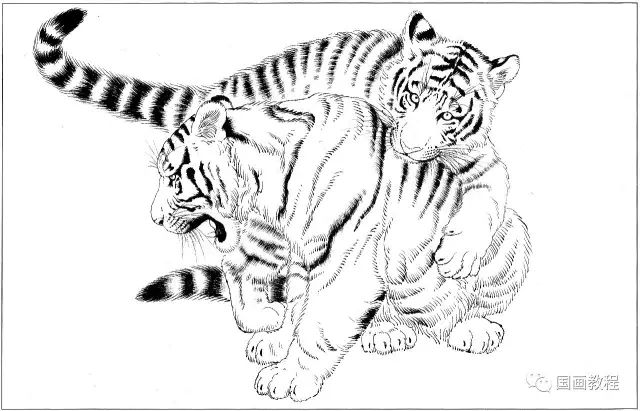 100幅老虎,马等各种动物的白描合集