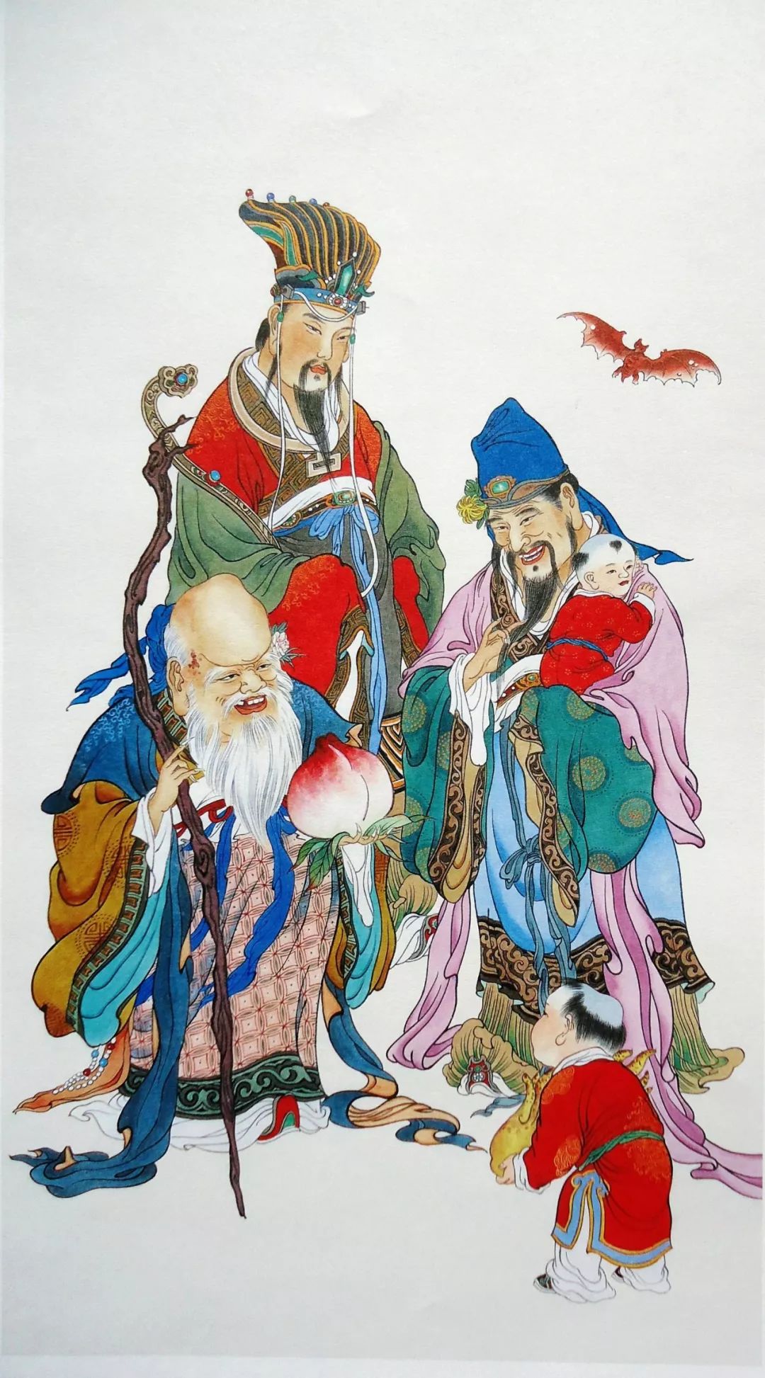 工笔画白描底稿神仙人物画《三星图福禄寿上色步骤图文字说明》