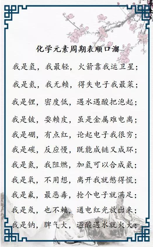 化學元素週期表順口溜