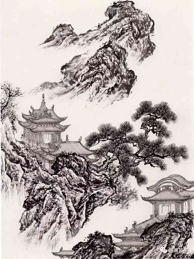 亭台楼阁画法图示与白描画稿