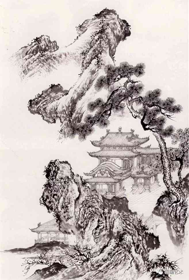 亭台楼阁画法图示与白描画稿