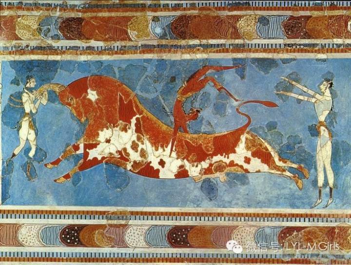 米诺斯宫殿壁画:斗牛图这就是古希腊神话所描述的米诺斯文明与米诺斯