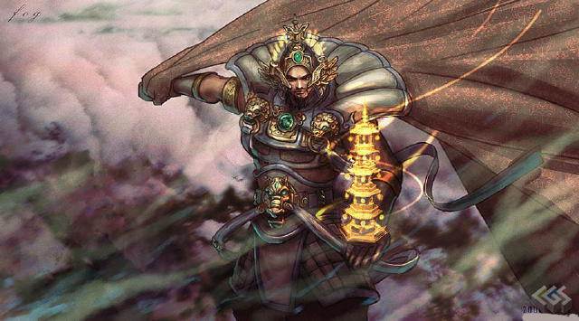 二太子,手持金槌,骑拾(似虎一兽类,又称十不像),好棋,品酒.