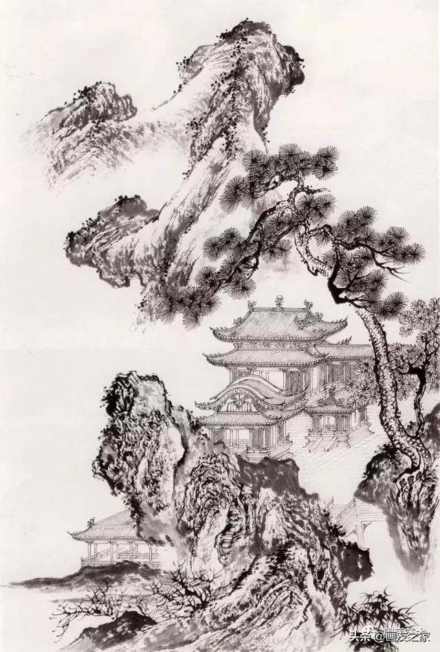 亭台楼阁白描画稿分享学到了