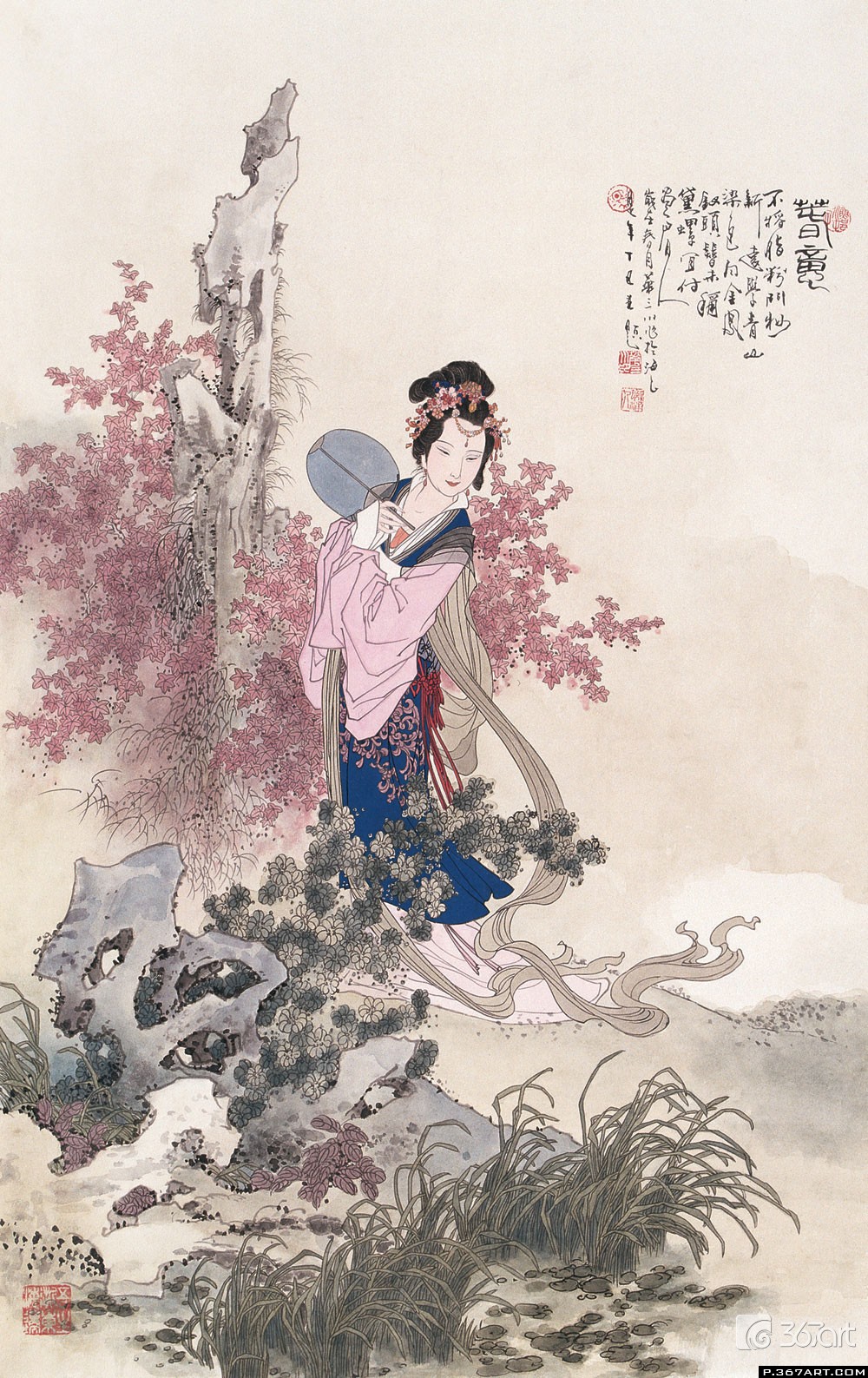 春意图云中君图仕女闻鸡起舞钟馗仕女人物望月图玉栏红叶图麒麟送子图