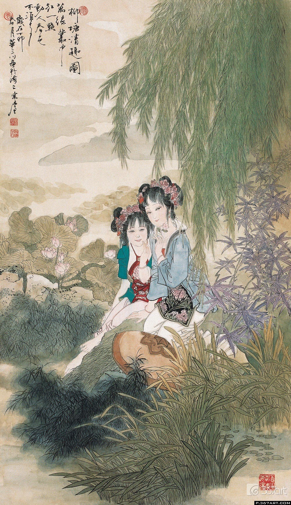 现当代杰出的工笔人物画家华三川二