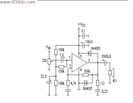 tda2030功放電路圖電壓±6-18v功率14w喇叭4歐 帶音