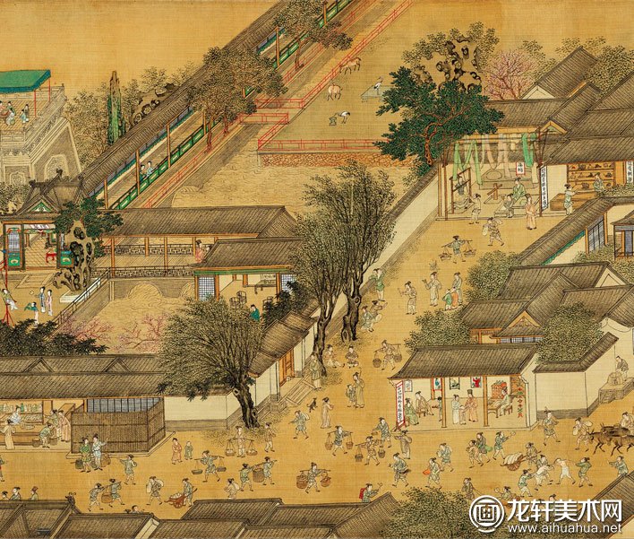 仇英《清明上河图》-仇英青绿工笔重彩清明上河图完整全卷高清图赏析