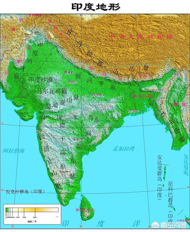 从地形上看,占印度国土面积最大的是平原,平原面积约2/5,其次高原面积