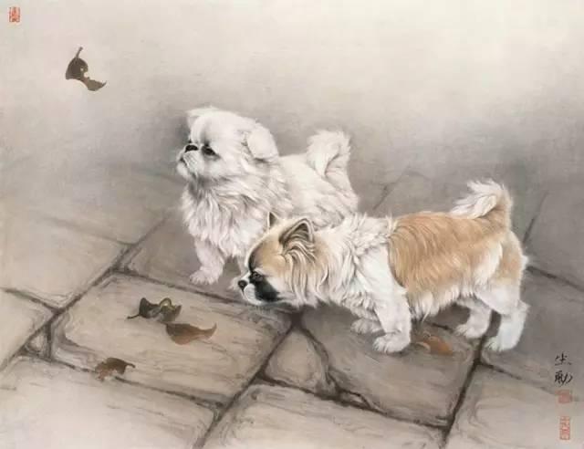 国画狗作品中有"猫来穷,狗来富"之说,狗的叫声"汪汪汪"与旺财的"旺"