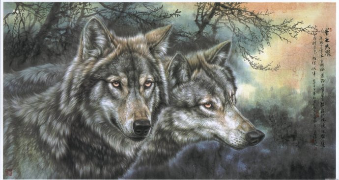 画家与狼苍凉美左进伟作品