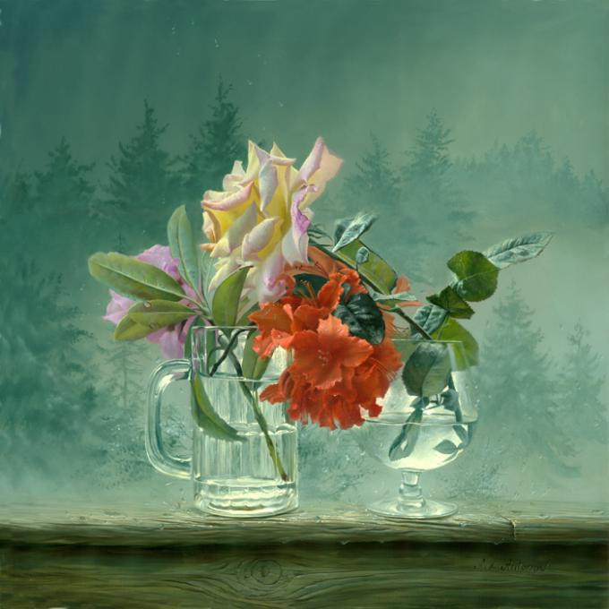 引用俄罗斯艺术家alexeiantonov花卉油画作品