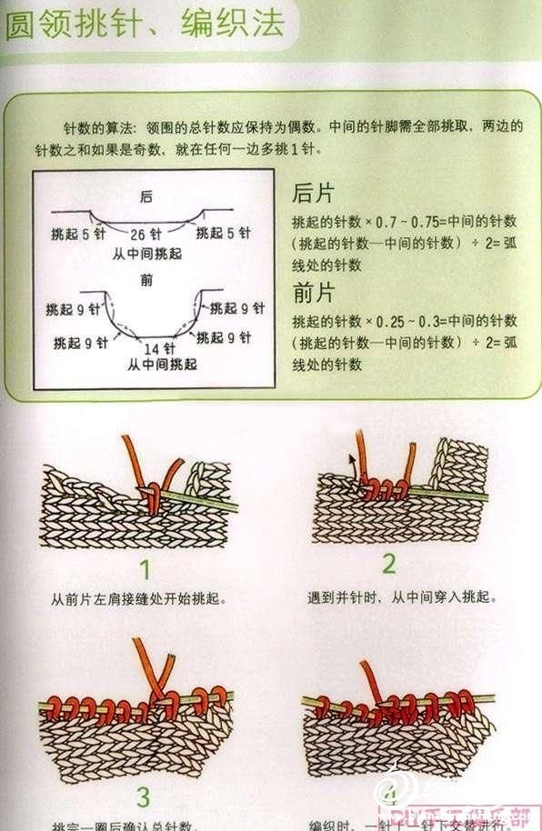 棒針編織技巧圓領挑針編織法及側面和肩部縫合針法