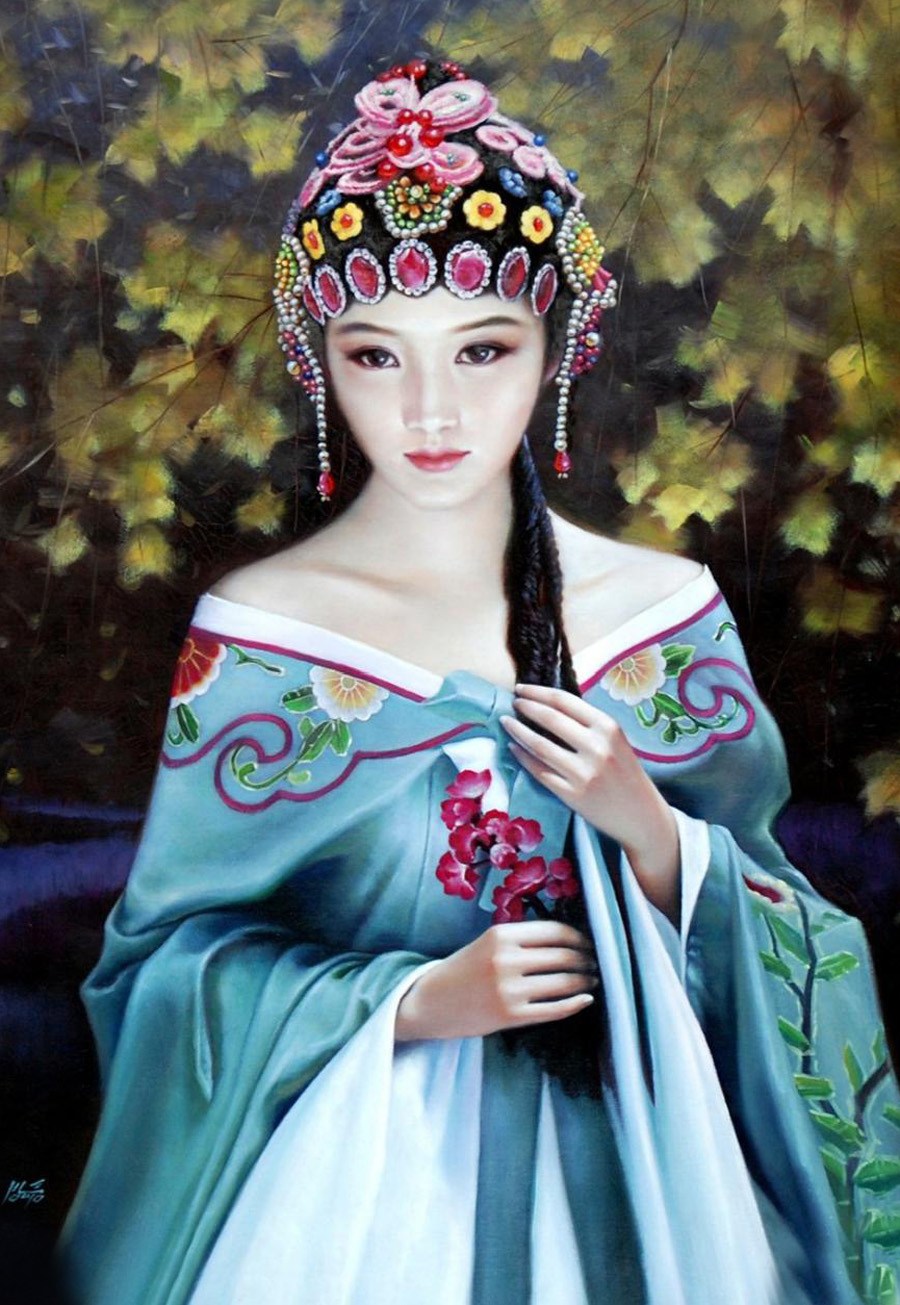 如清风拂面 朝鲜美女人物油画