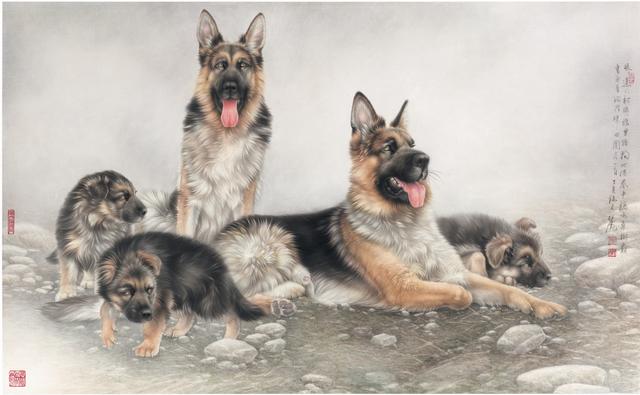 画家刘继彪笔下的虎犬生威